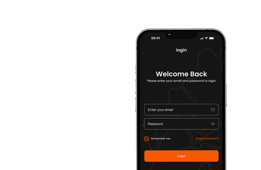 Rackon secure messaging app login screen sign up with email and password