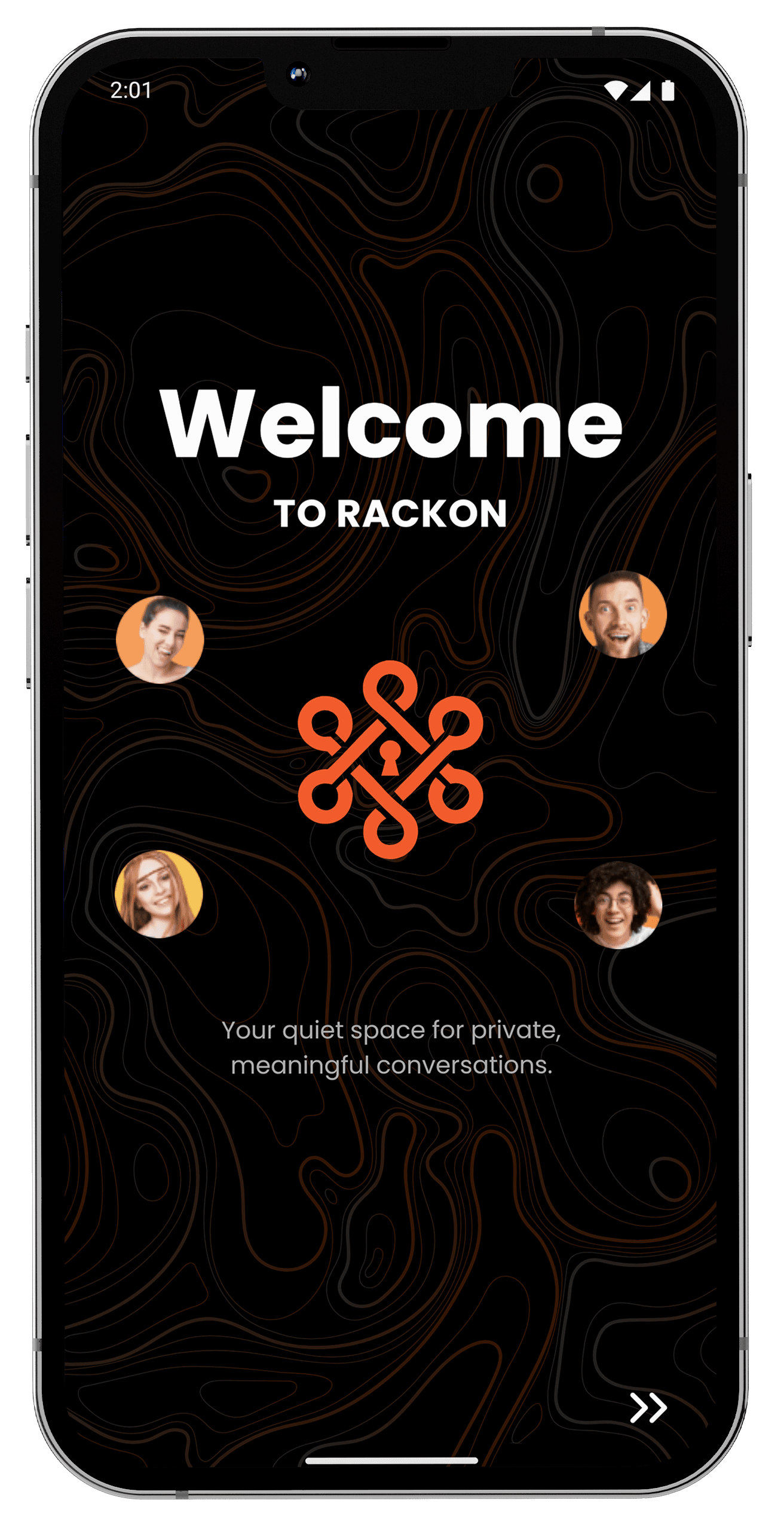 Rackon private messaging app encrypted chat interface with no tracking or data profiling